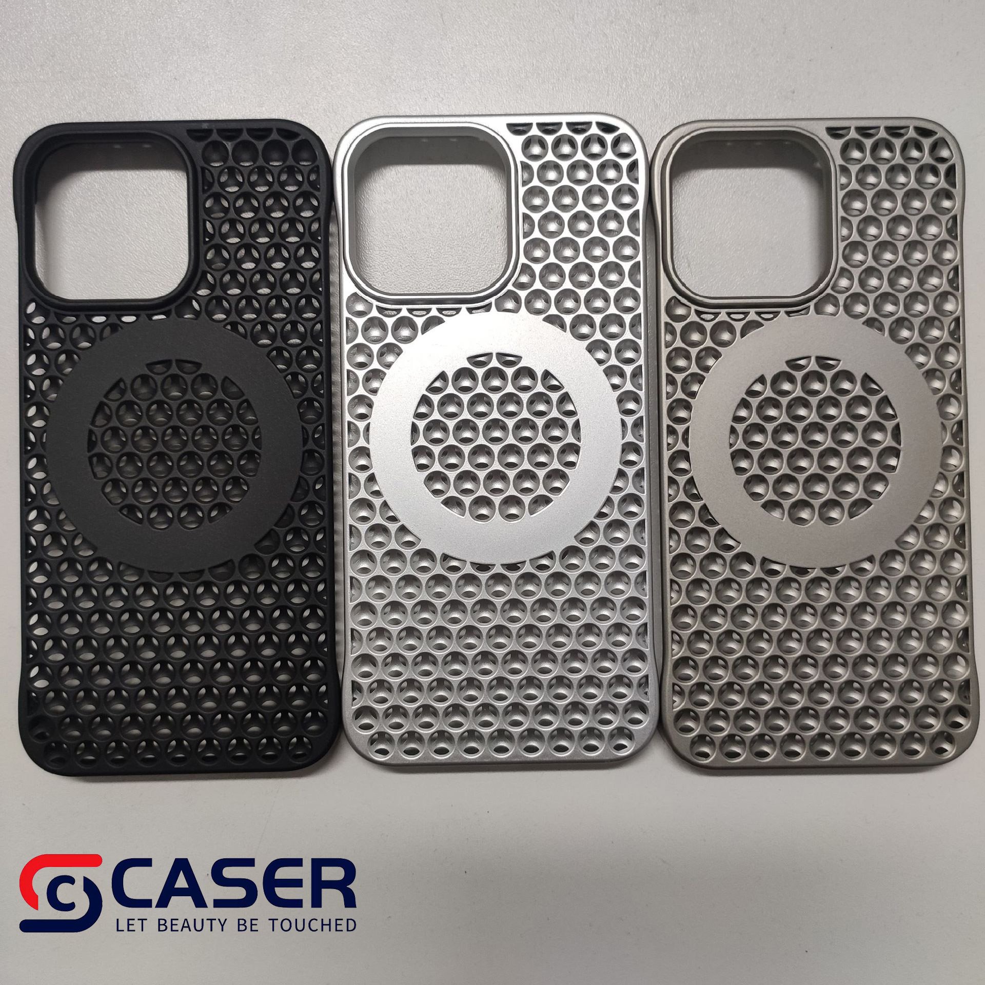 Metal Color Heat Dissipation Honeycomb Hollowing Out Mobile Phone Case Skin Feel Borderless Phone Case For Iphone 16 15 14 13