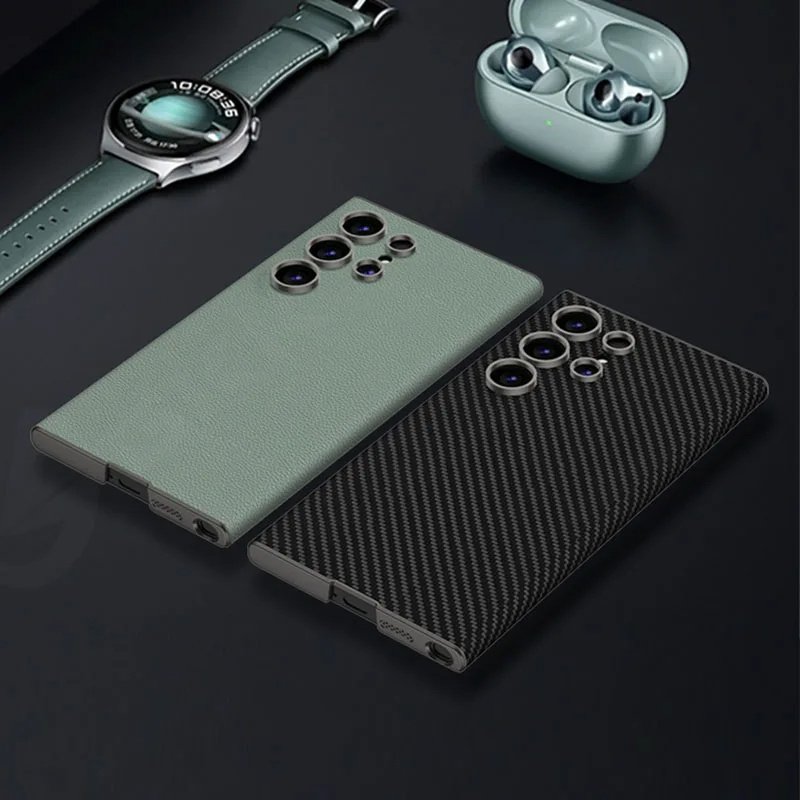 High Quality Alloy Lens Hole Frame Protection Skin Feel PU Leather Shockproof Mobile Phone Case For Samsung S24 Ultra S23 Ultra