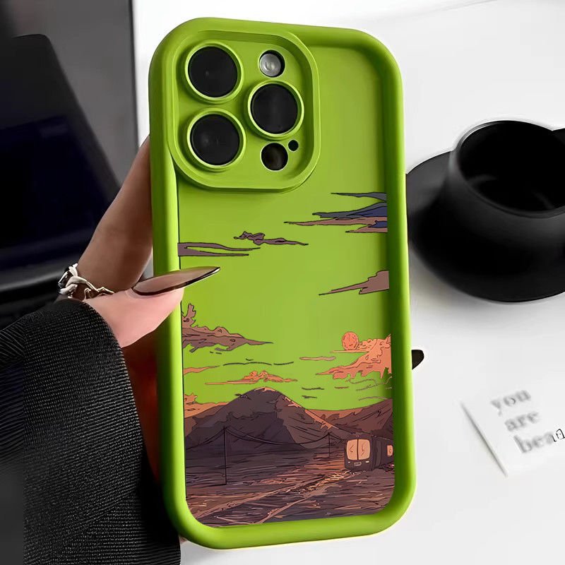 Creative Evening Sunset Cartoon Phone case For iPhone 16 15 Pro Max 14 13 12 11 XS XR candy color Frosted Shockproof Back Cover