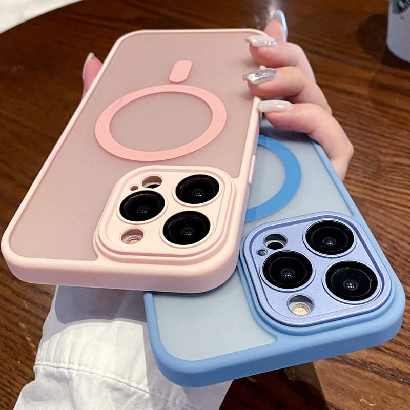New matte anti-fingerprint magnetic suction phone case for iphone 15 promax Samsung S24ultra fashion acrylic phone accessories