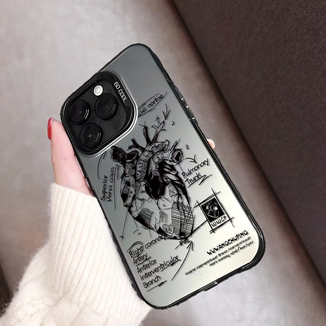 Stylish Hard Plastic Back Cover For iPhone 11 12 13 14 15 Pro Max Graffiti Heart Trend Phone Case