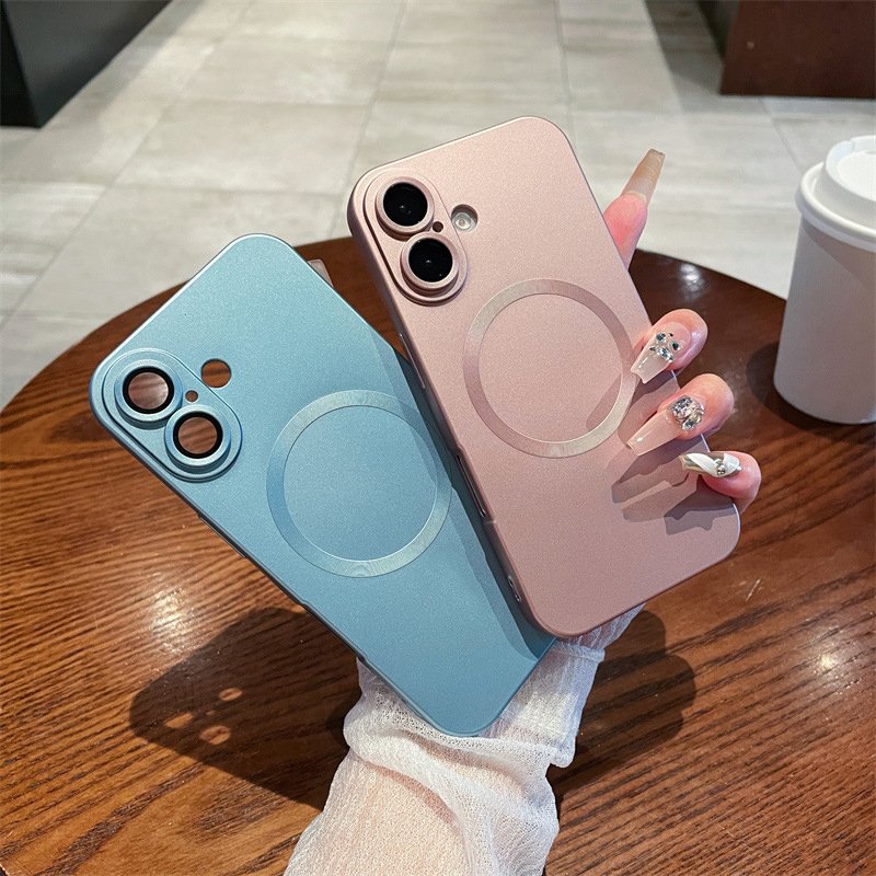 For iPhone 16 Luxury Metallic Matte Magnetic Case For iPhones 12 13 Plus Glass Lens Protector For iPhone 14 15 16 Pro Max Cover