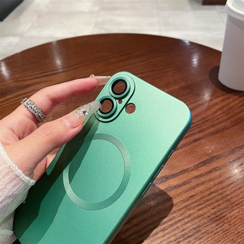 For iPhone 16 Luxury Metallic Matte Magnetic Case For iPhones 12 13 Plus Glass Lens Protector For iPhone 14 15 16 Pro Max Cover