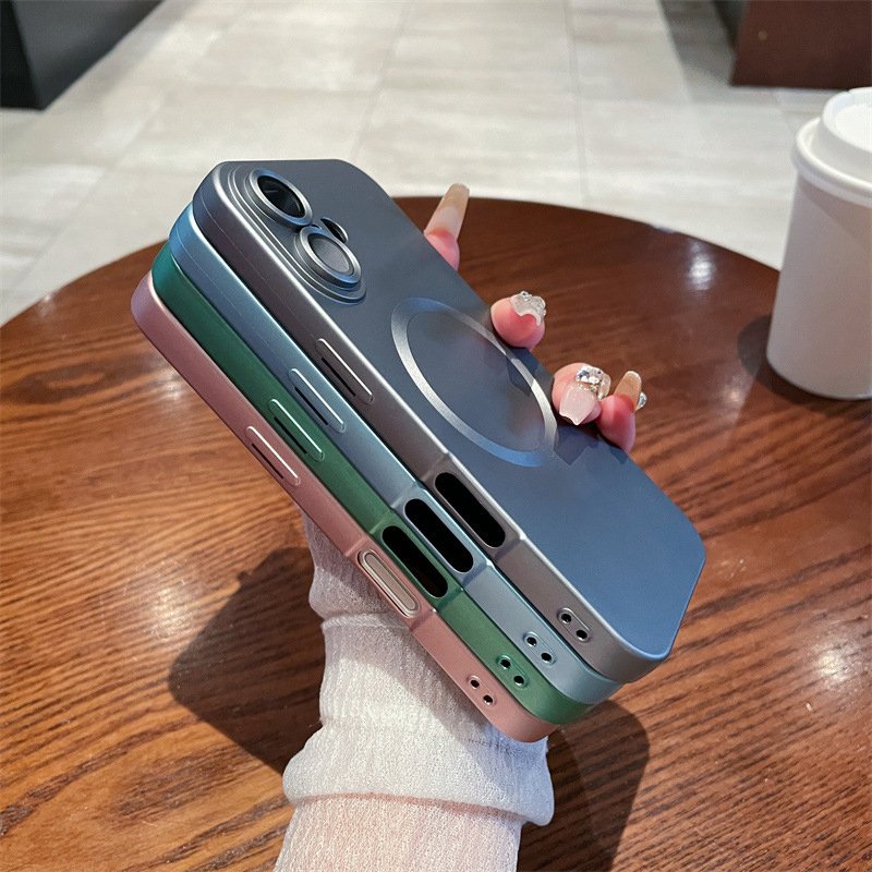 For iPhone 16 Luxury Metallic Matte Magnetic Case For iPhones 12 13 Plus Glass Lens Protector For iPhone 14 15 16 Pro Max Cover