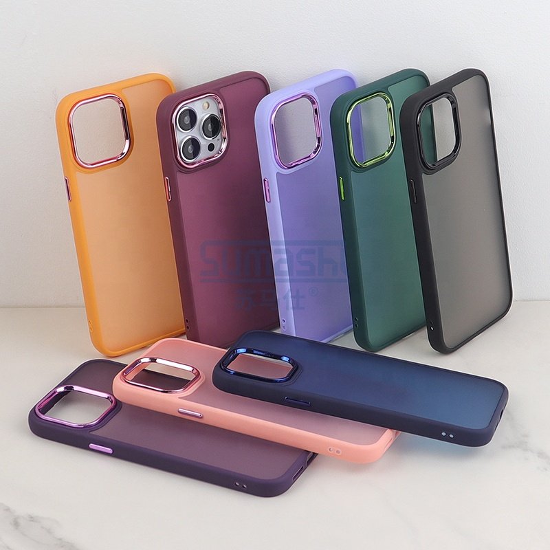 New designer matte Frosted Mobile Phone Case for infinix mobile cover For Iphone 14 15 Pro Max Case With plating Metal Lens