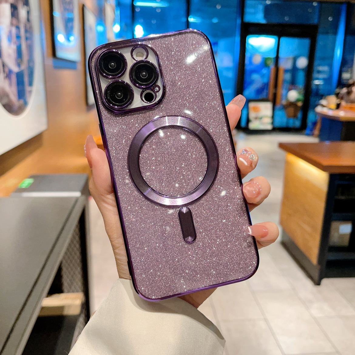 Electroplated CD pattern glitter with tail mobile phone case magnetic case for iphone15 14 pro max 13 pro 12 11 soft case