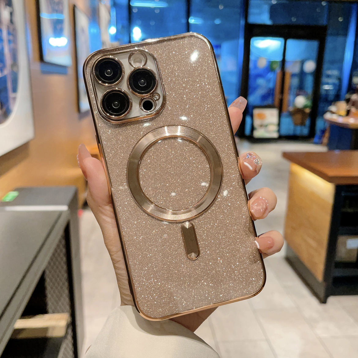 Electroplated CD pattern glitter with tail mobile phone case magnetic case for iphone15 14 pro max 13 pro 12 11 soft case