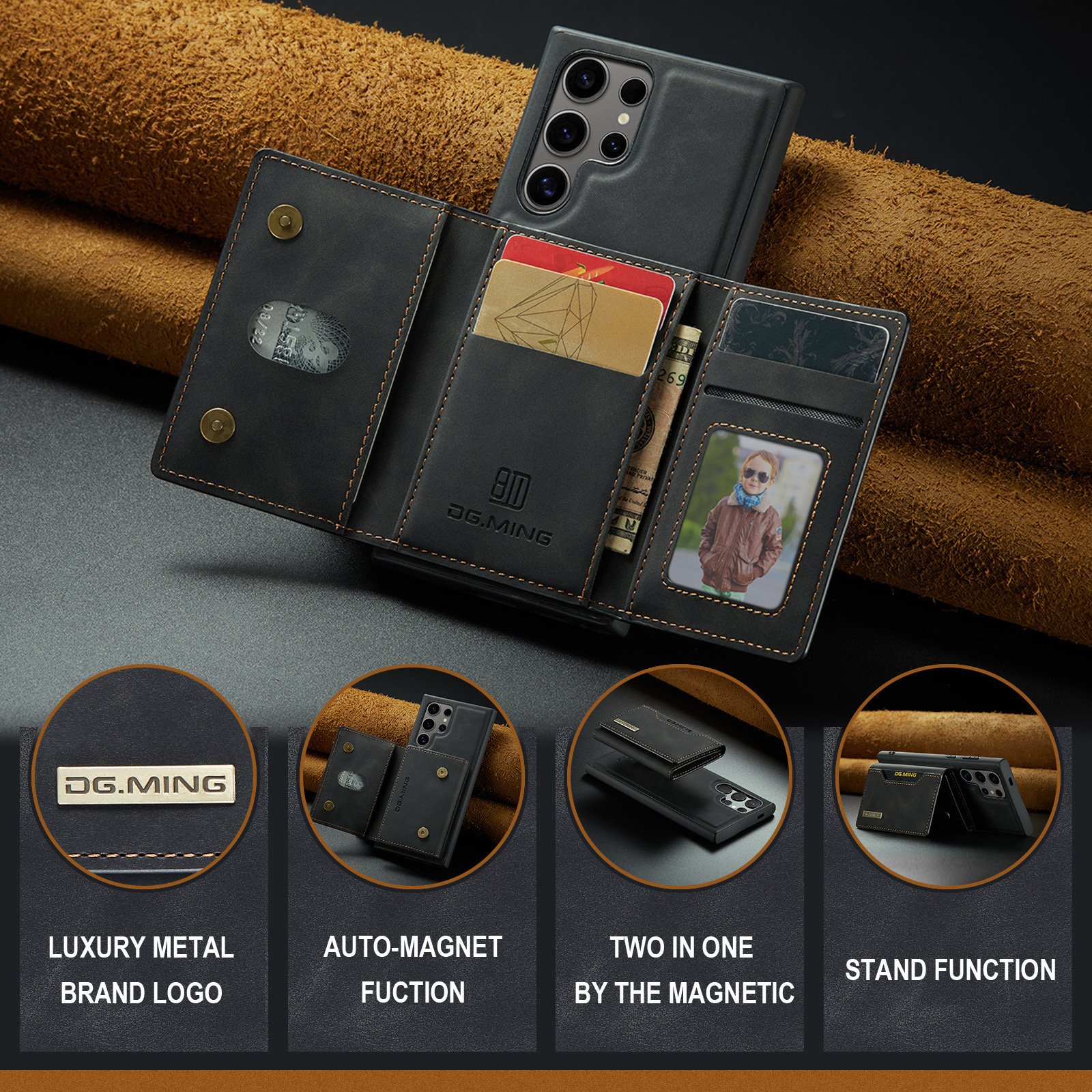 CaseMe A55 Retro Flip Multifunction Card Wallet Phone Leather Case For Samsung S24 S24Ultra S23 Plus S23FE Cover