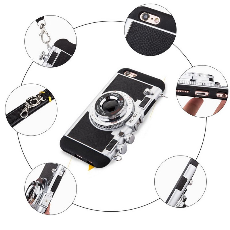 Retro Camera Mobile Phone Cases for iPhone 14 pro max Shockproof Cover Case with Lanyard for iPhone 11 12 13Pro 7 8 Plus 6 6s 5s
