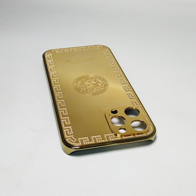 Customizable pattern logo texture plastic protective case gold plated luxury mobile phone case for iPhone 15 16 series