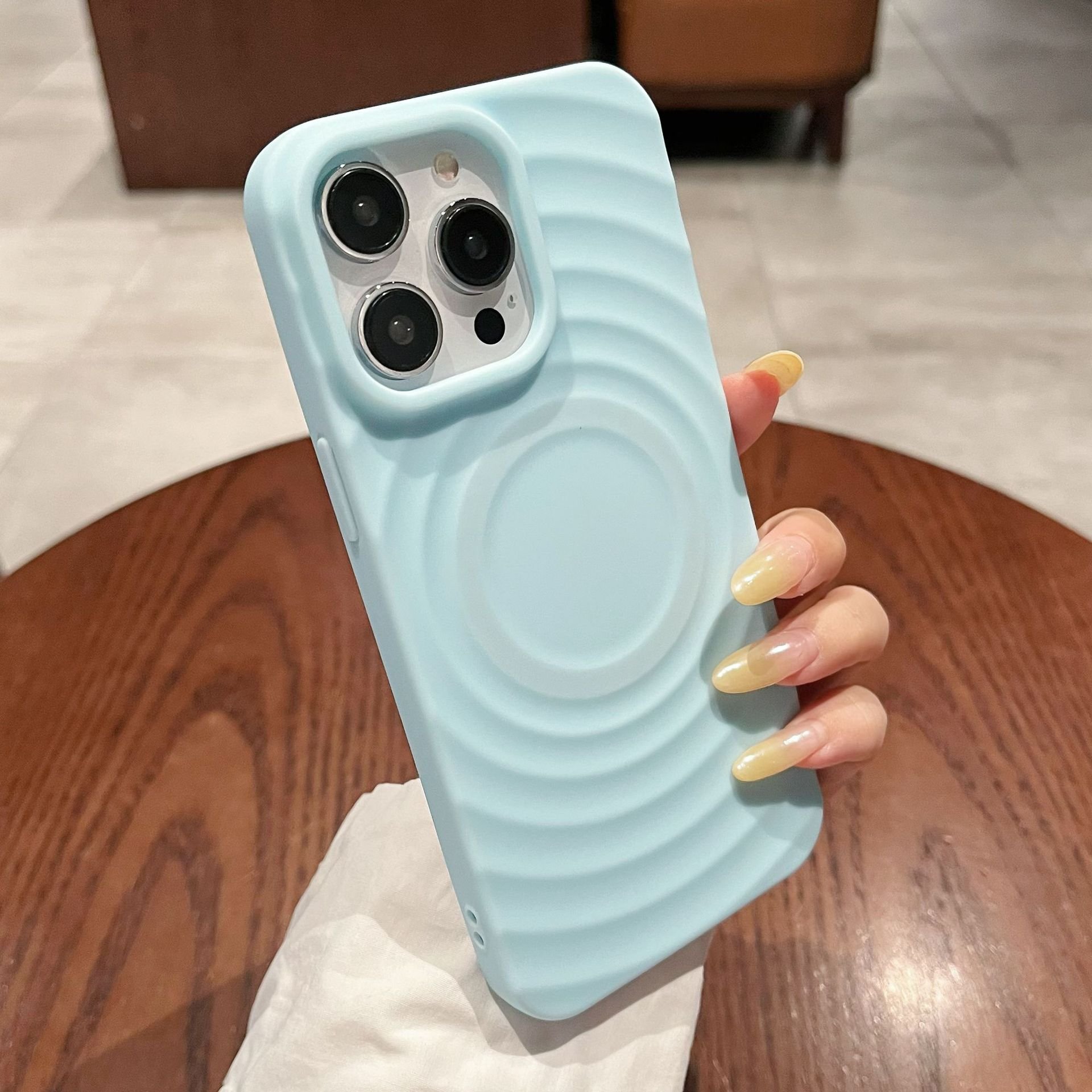 Soft Skin Feeling Water Ripple Magnetic Protective Shockproof Silicone Mobile Phone Case For iPhone 15 14 13 Pro Max Back Cover