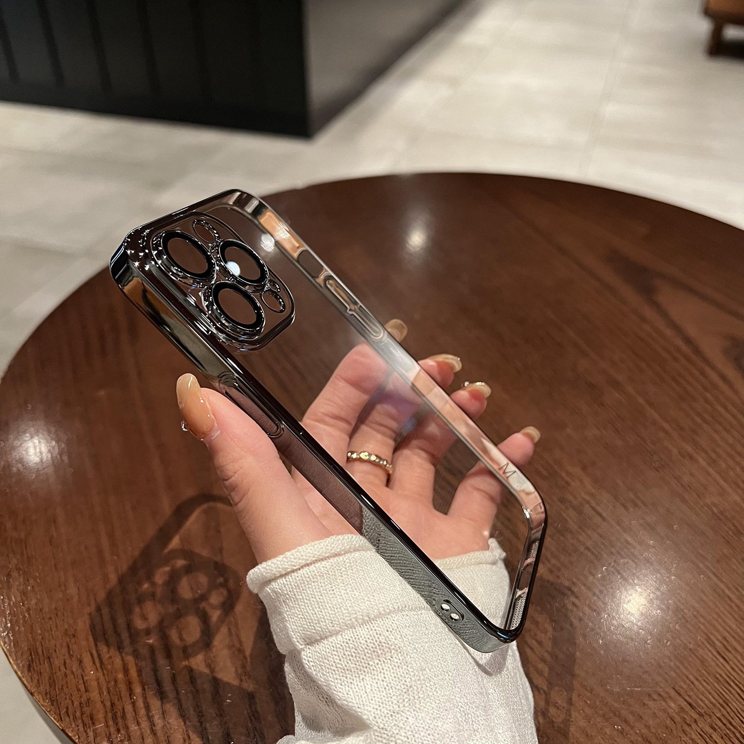 Transparent plated colored silver Phone Case For iPhone 15 Camera Lens Protection Clear Mobile Phone Case For iPhone 14 13 12