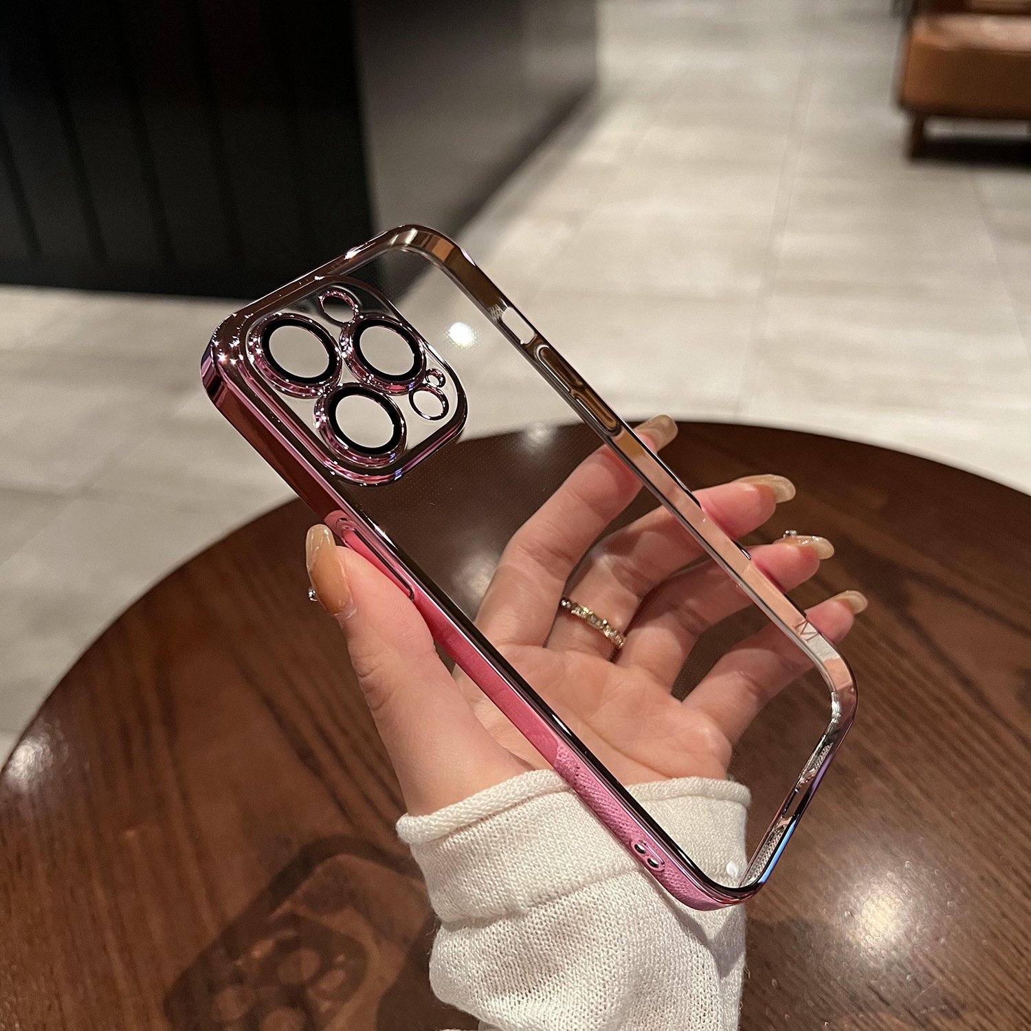 Transparent plated colored silver Phone Case For iPhone 15 Camera Lens Protection Clear Mobile Phone Case For iPhone 14 13 12