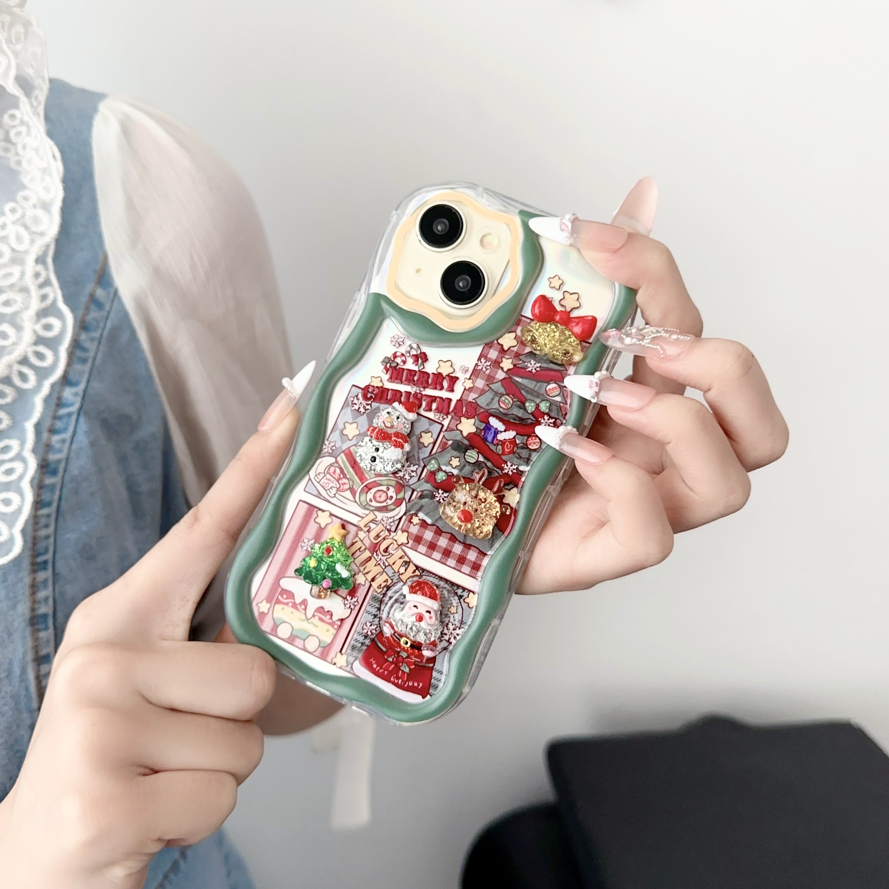 USLION Christmas Style Mobile Phone Case Red/Green Color Phone Cover TPU Material Cell Phone Back Protective Case