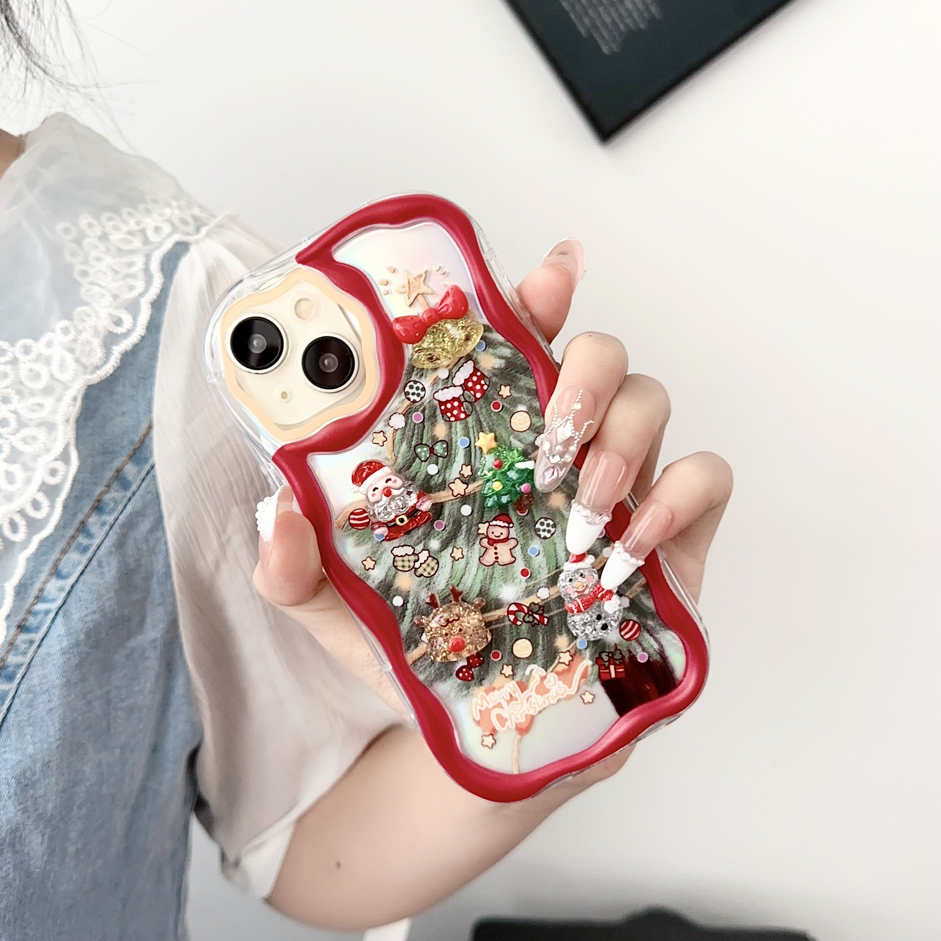 USLION Christmas Style Mobile Phone Case Red/Green Color Phone Cover TPU Material Cell Phone Back Protective Case