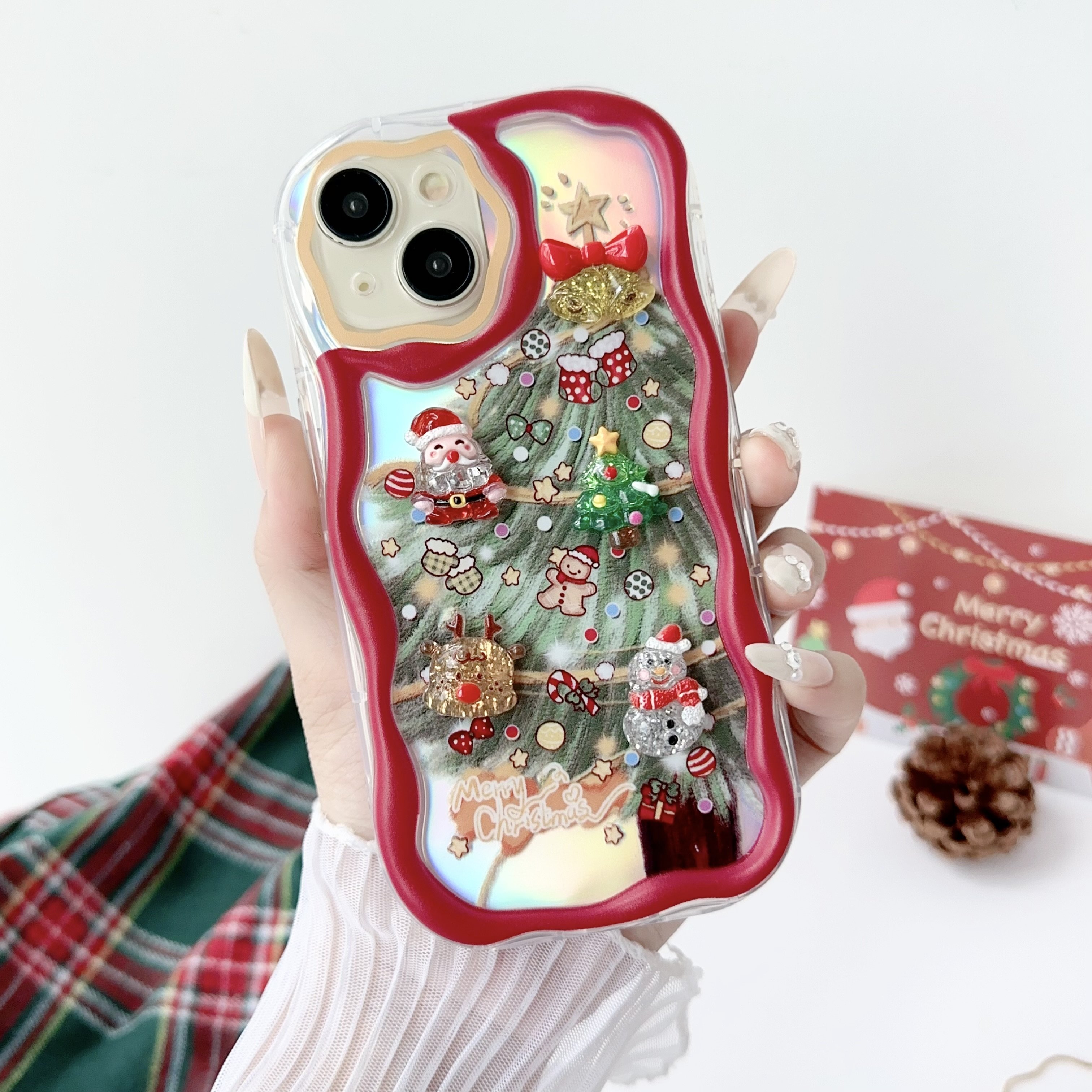 USLION Christmas Style Mobile Phone Case Red/Green Color Phone Cover TPU Material Cell Phone Back Protective Case