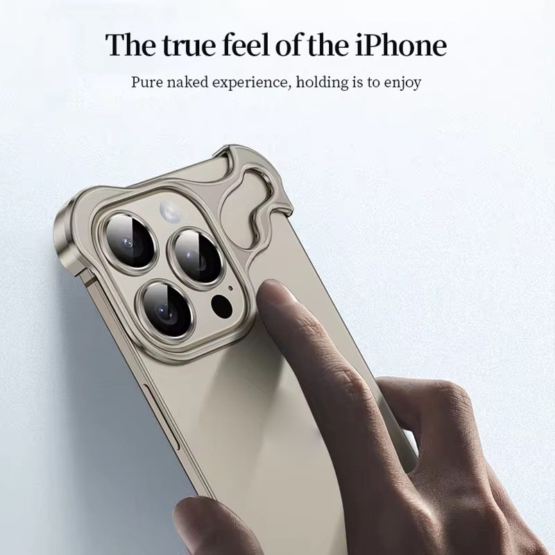 Irregular Titanium Alloy Bumper Mobile Phone Case For iPhone 15 14 Pro Max Plus 12 13 With Lens Protection Frameless Cover