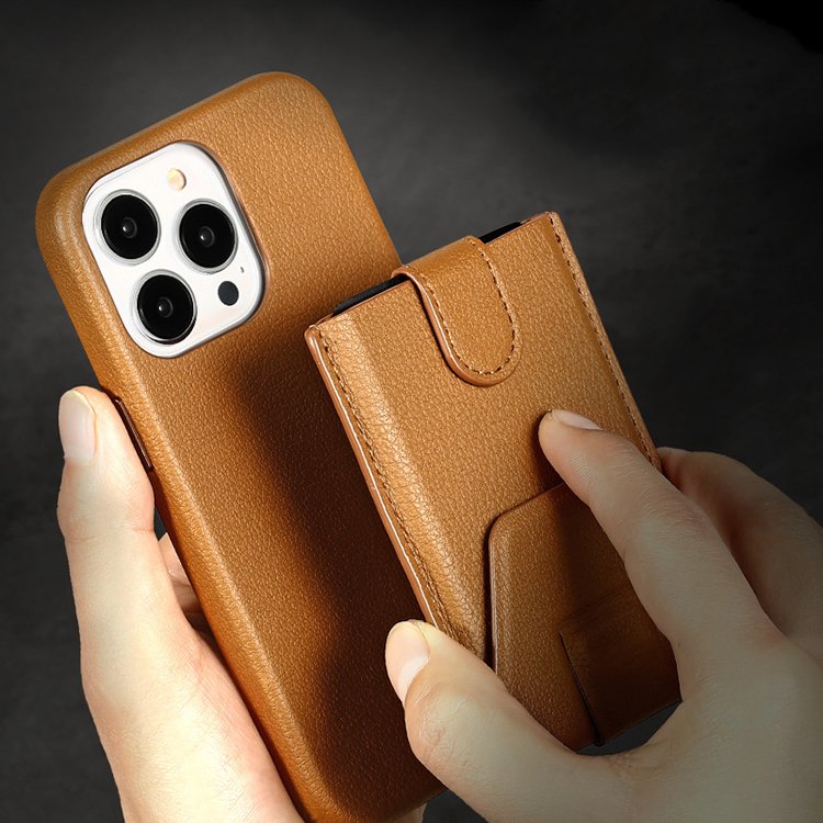 Custom Mobile Phone Wallet Card Pocket Cover Leather Protective Case iPhone13pro Strong Magnetic Absorption Anti-fall Case