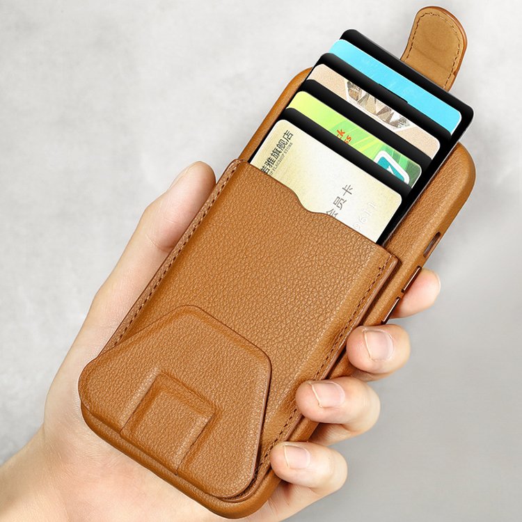 Custom Mobile Phone Wallet Card Pocket Cover Leather Protective Case iPhone13pro Strong Magnetic Absorption Anti-fall Case