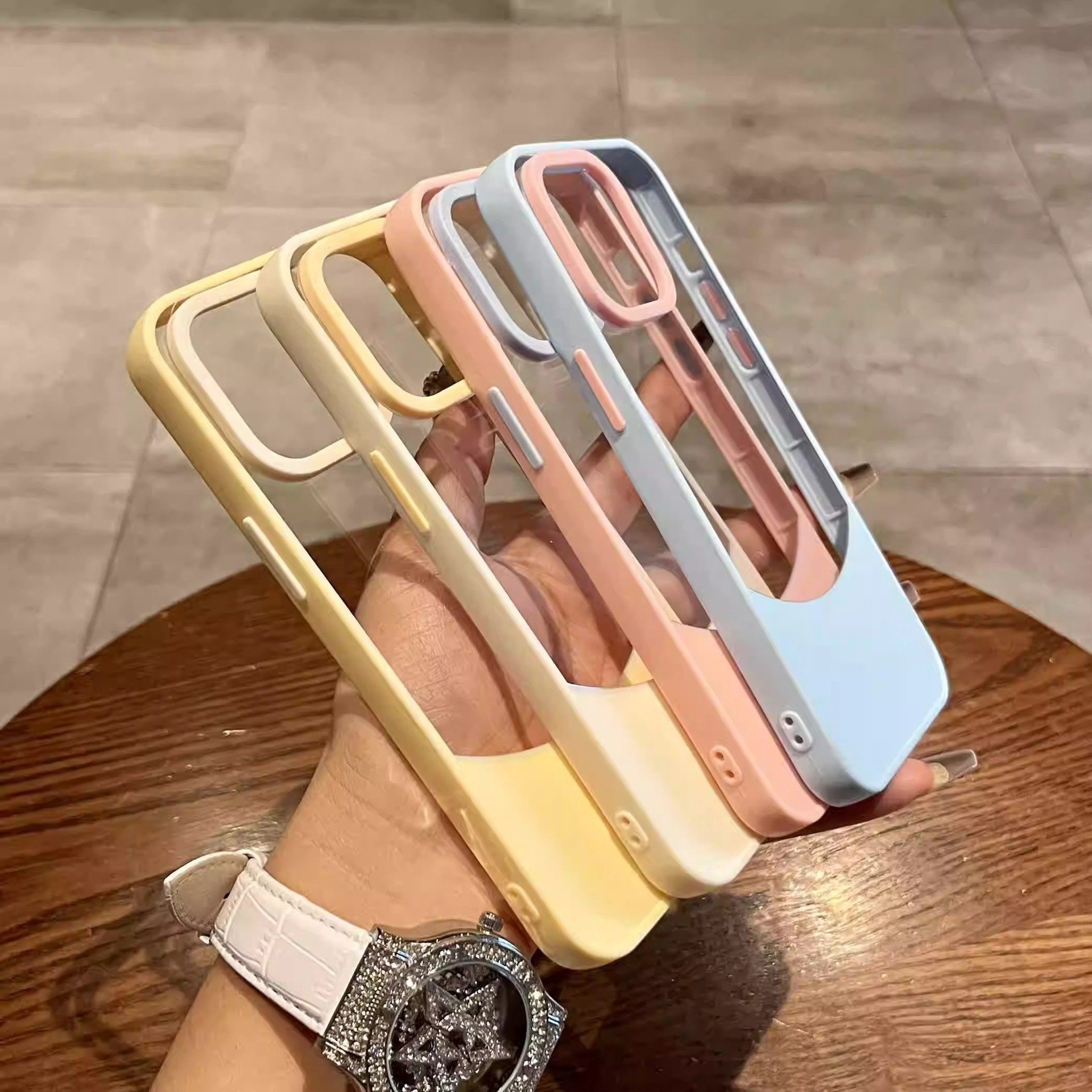 Suitable for iPhone 16 Promax phone case, high-end feel, Apple 15 pro max Splicing, color blocking, transparent phone case