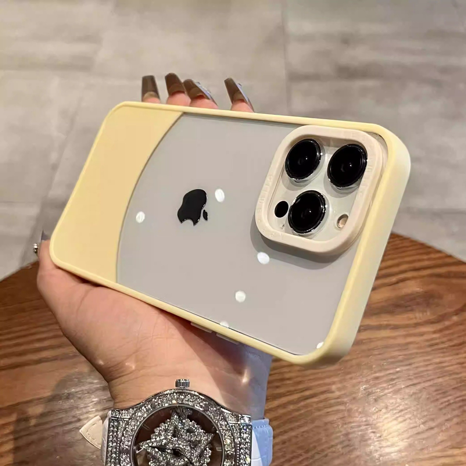 Suitable for iPhone 16 Promax phone case, high-end feel, Apple 15 pro max Splicing, color blocking, transparent phone case