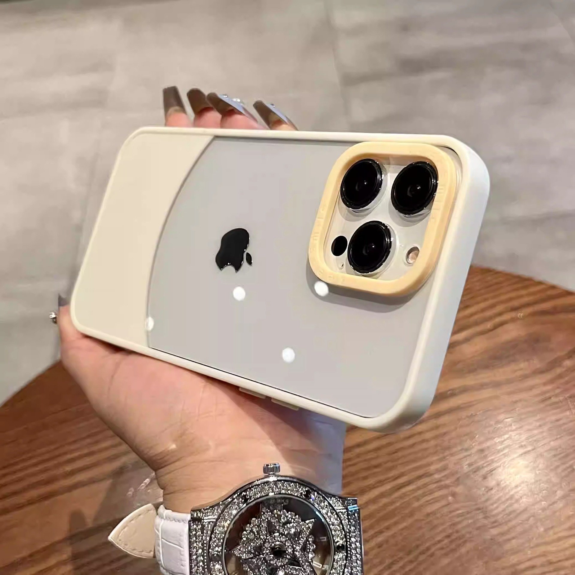 Suitable for iPhone 16 Promax phone case, high-end feel, Apple 15 pro max Splicing, color blocking, transparent phone case