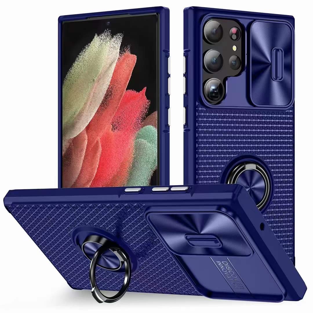 Camera Protection Push window Mobile Phone Case for Samsung S23 Ultra Hardware ring CD Pattern Push Window Protective Cover