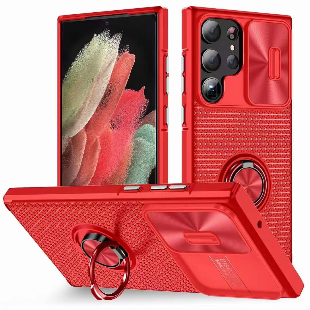 Camera Protection Push window Mobile Phone Case for Samsung S23 Ultra Hardware ring CD Pattern Push Window Protective Cover