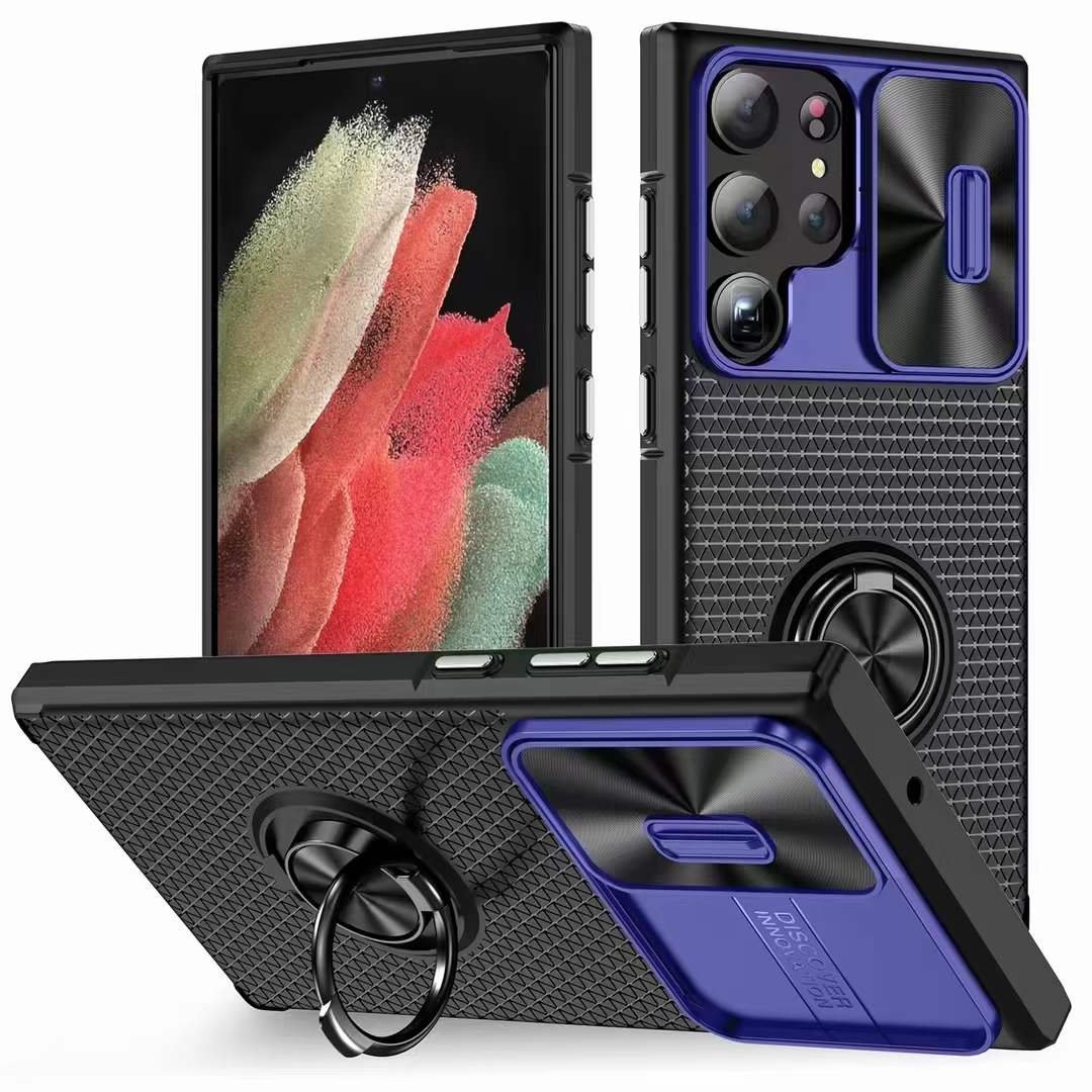 Camera Protection Push window Mobile Phone Case for Samsung S23 Ultra Hardware ring CD Pattern Push Window Protective Cover