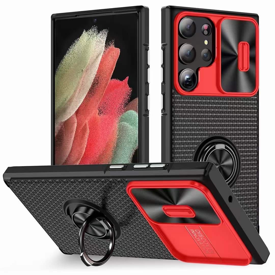Camera Protection Push window Mobile Phone Case for Samsung S23 Ultra Hardware ring CD Pattern Push Window Protective Cover