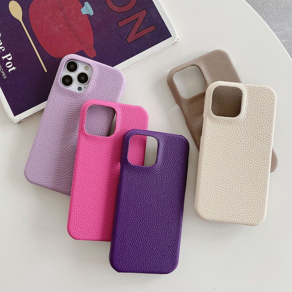 Ready to Ship PU lichee pebble faux leather skin mobile cellphone back phone case cover full wrapped for iPhone 12 pro
