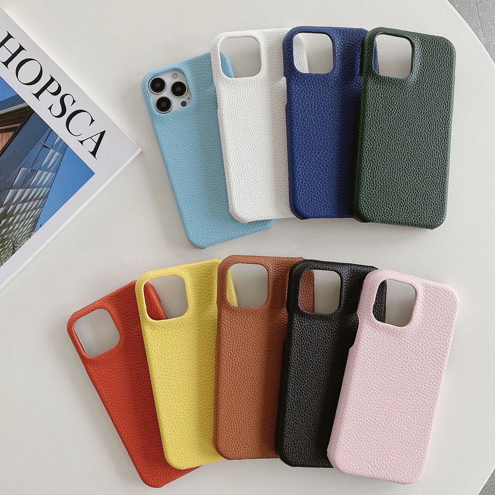 Ready to Ship PU lichee pebble faux leather skin mobile cellphone back phone case cover full wrapped for iPhone 12 pro