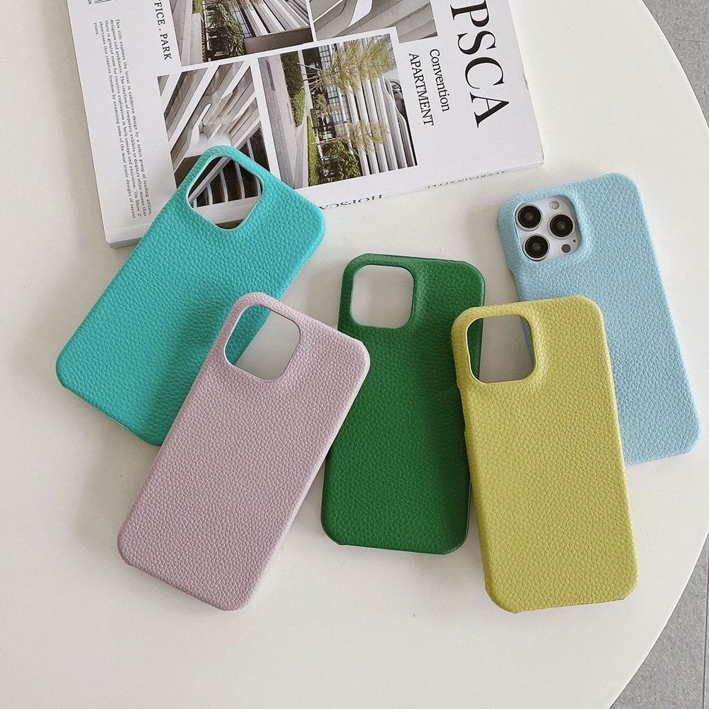Ready to Ship PU lichee pebble faux leather skin mobile cellphone back phone case cover full wrapped for iPhone 12 pro