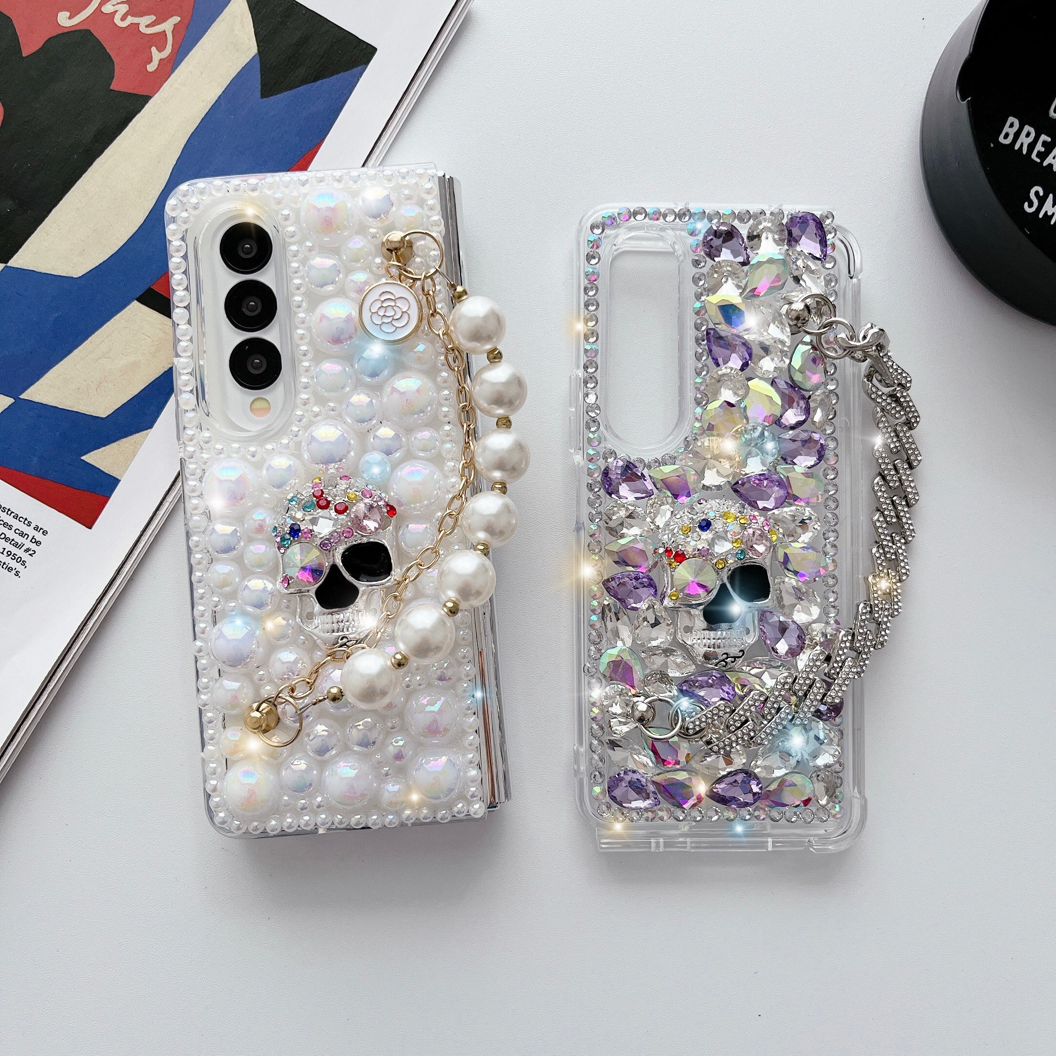 skull diamond case for samsung z flip 3 4 5 glitter bling shiny shockproof fashion luxury case for samsung z fold 3 4 5