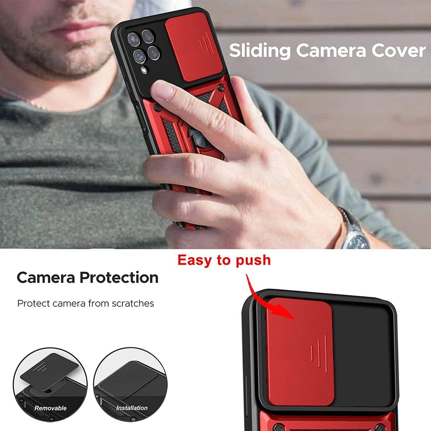 Slide Camera Lens Kickstand Mobile Phone Case For Tecno Camon 20 19 18 Pro Shockproof Ring Holder Sublimation Back Cover