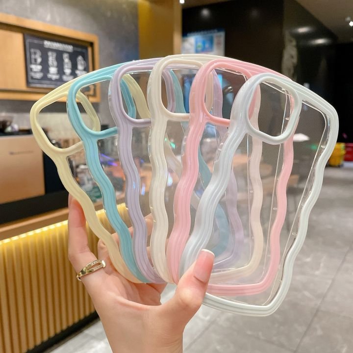 Simple TPU PC 2 in 1 Wave Frame Transparent Mobile Phone case For iPhone 16 pro max 15 14 13 12 11 XS XR Clear Back Cover