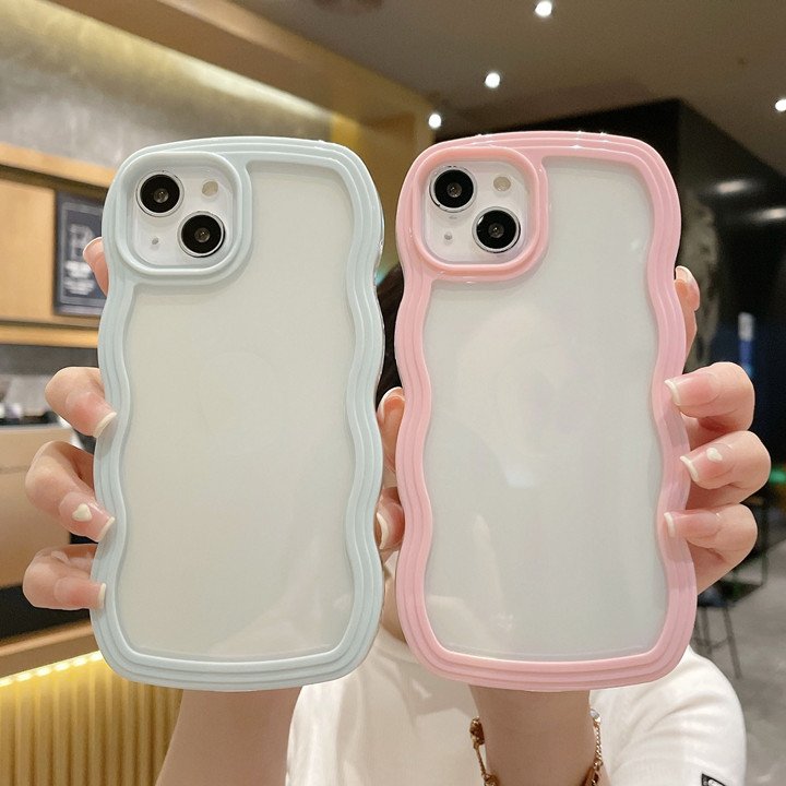 Simple TPU PC 2 in 1 Wave Frame Transparent Mobile Phone case For iPhone 16 pro max 15 14 13 12 11 XS XR Clear Back Cover