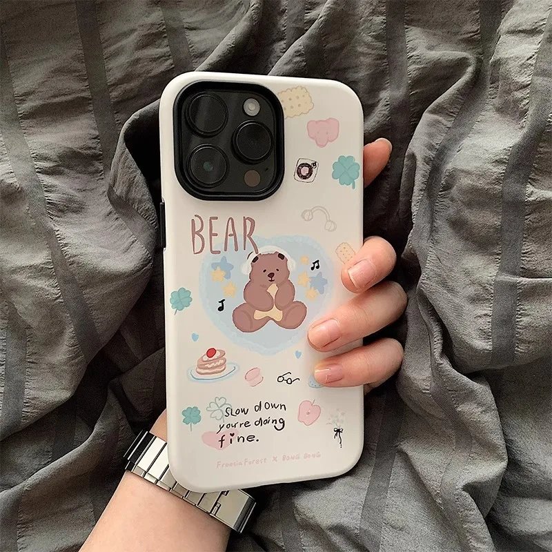 Little Bear Cute Pink Cake Phone Case For IPHONE 15PRO MAX 14 13 12 11 PRO Plus 15pro Acrylic TPU Two in one Mobile Phone Cases