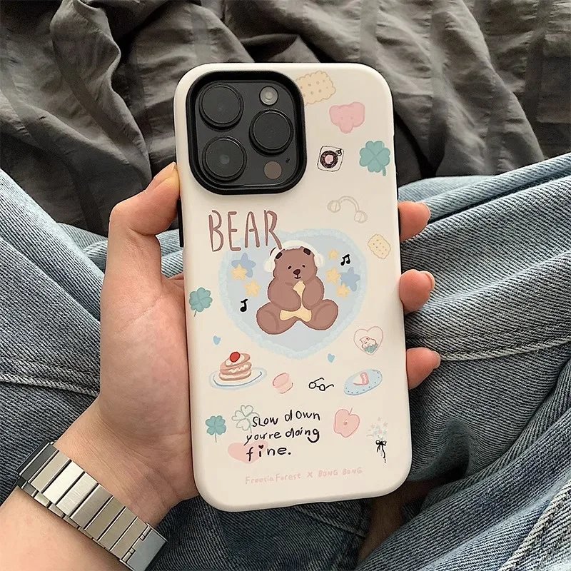 Little Bear Cute Pink Cake Phone Case For IPHONE 15PRO MAX 14 13 12 11 PRO Plus 15pro Acrylic TPU Two in one Mobile Phone Cases