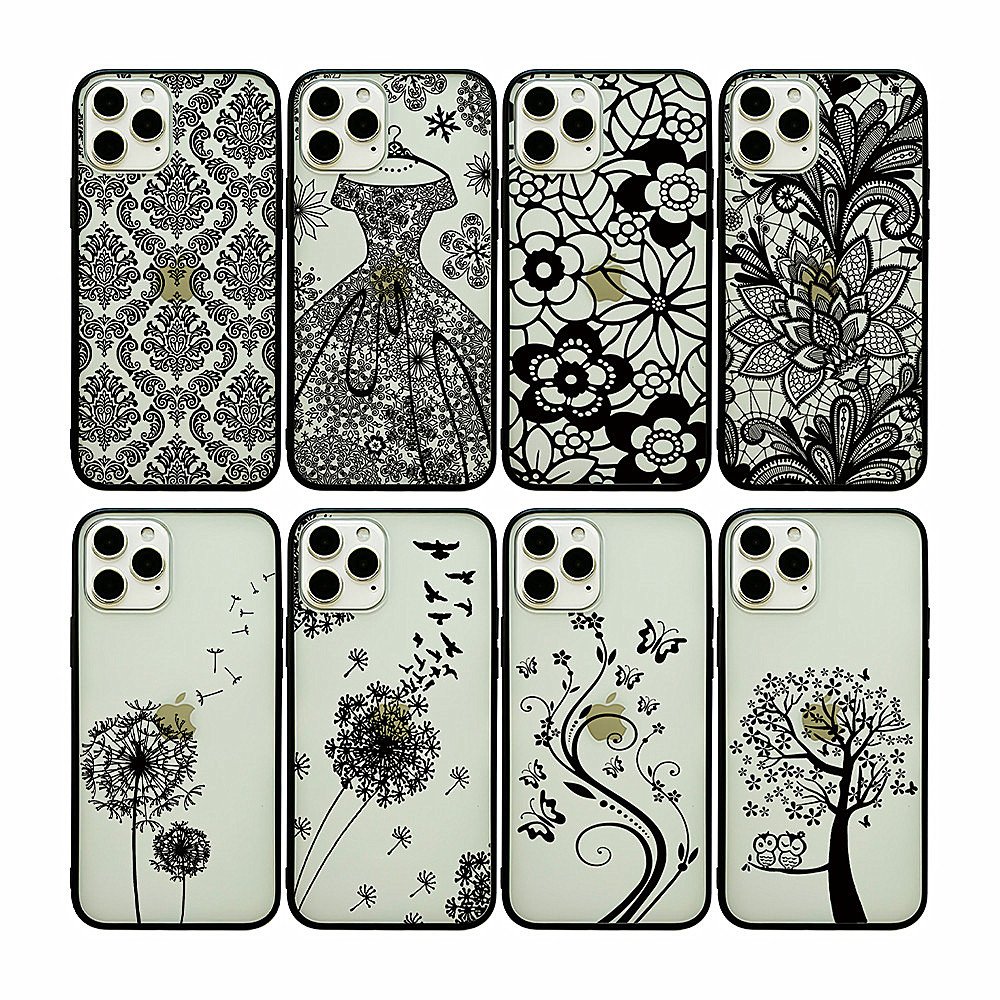 Black lace flower Mandala Retro Mobile phone case For iPhone 14 pro max