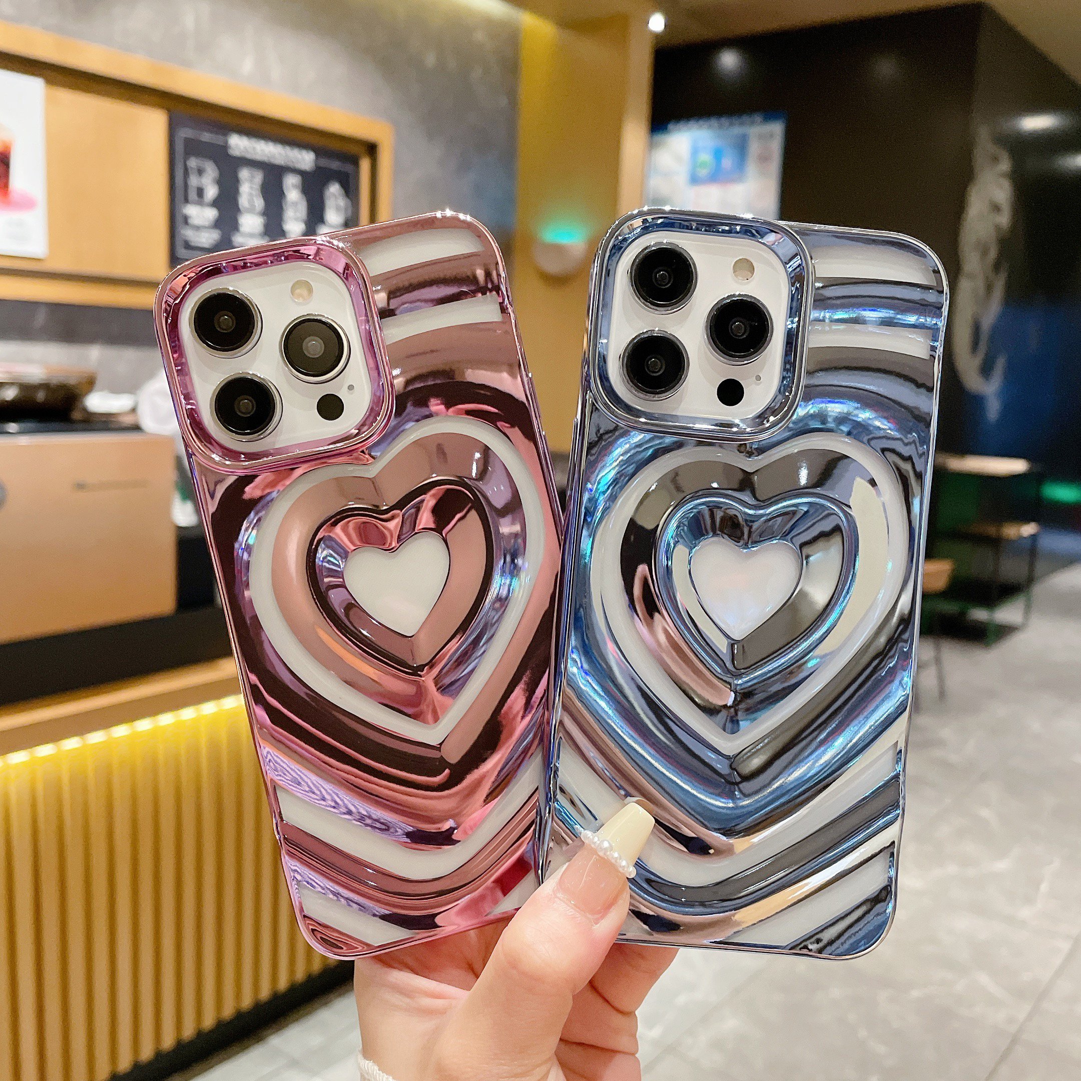 USLION Electroplating Love Heart Pattern Style Mobile Phone Case Phone Cover TPU Material Cell Phone Back Protective Case