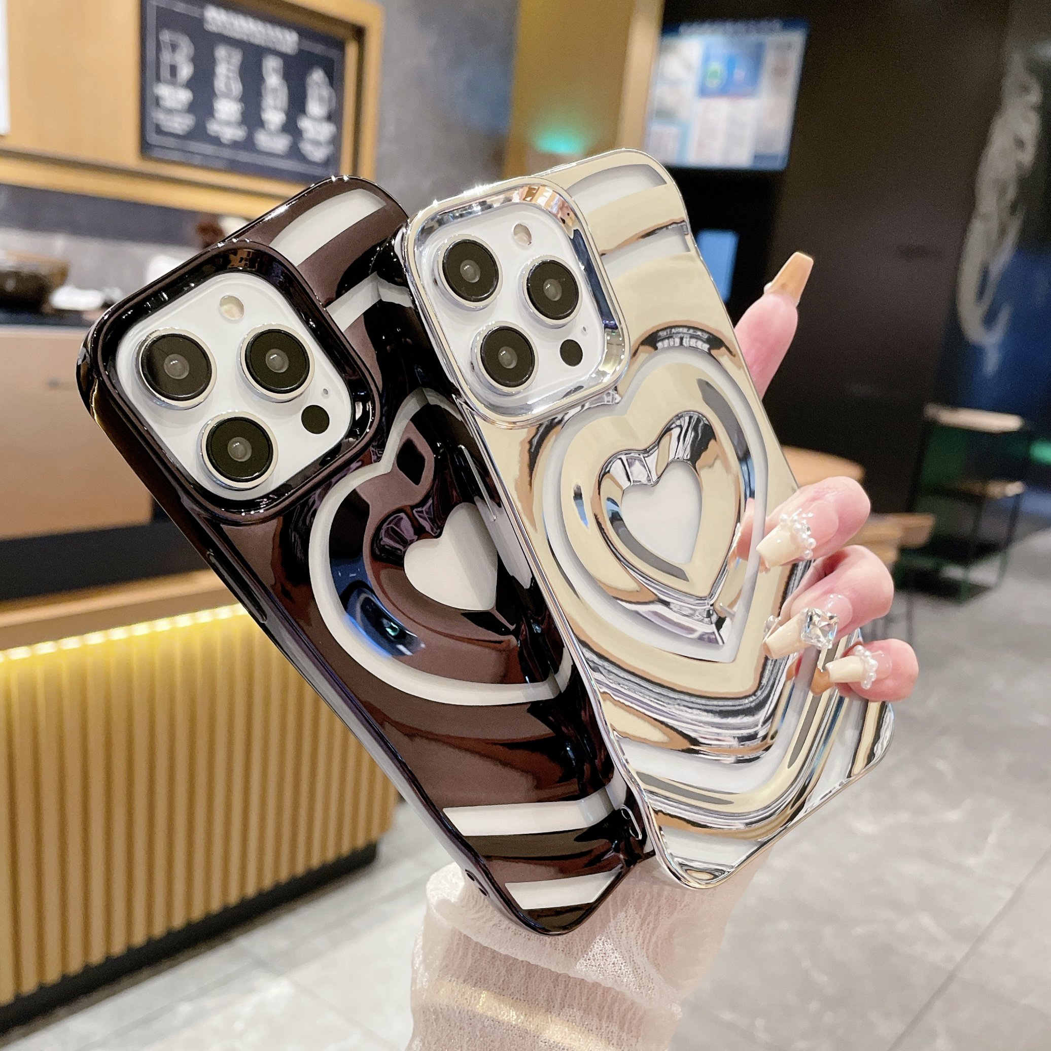 USLION Electroplating Love Heart Pattern Style Mobile Phone Case Phone Cover TPU Material Cell Phone Back Protective Case