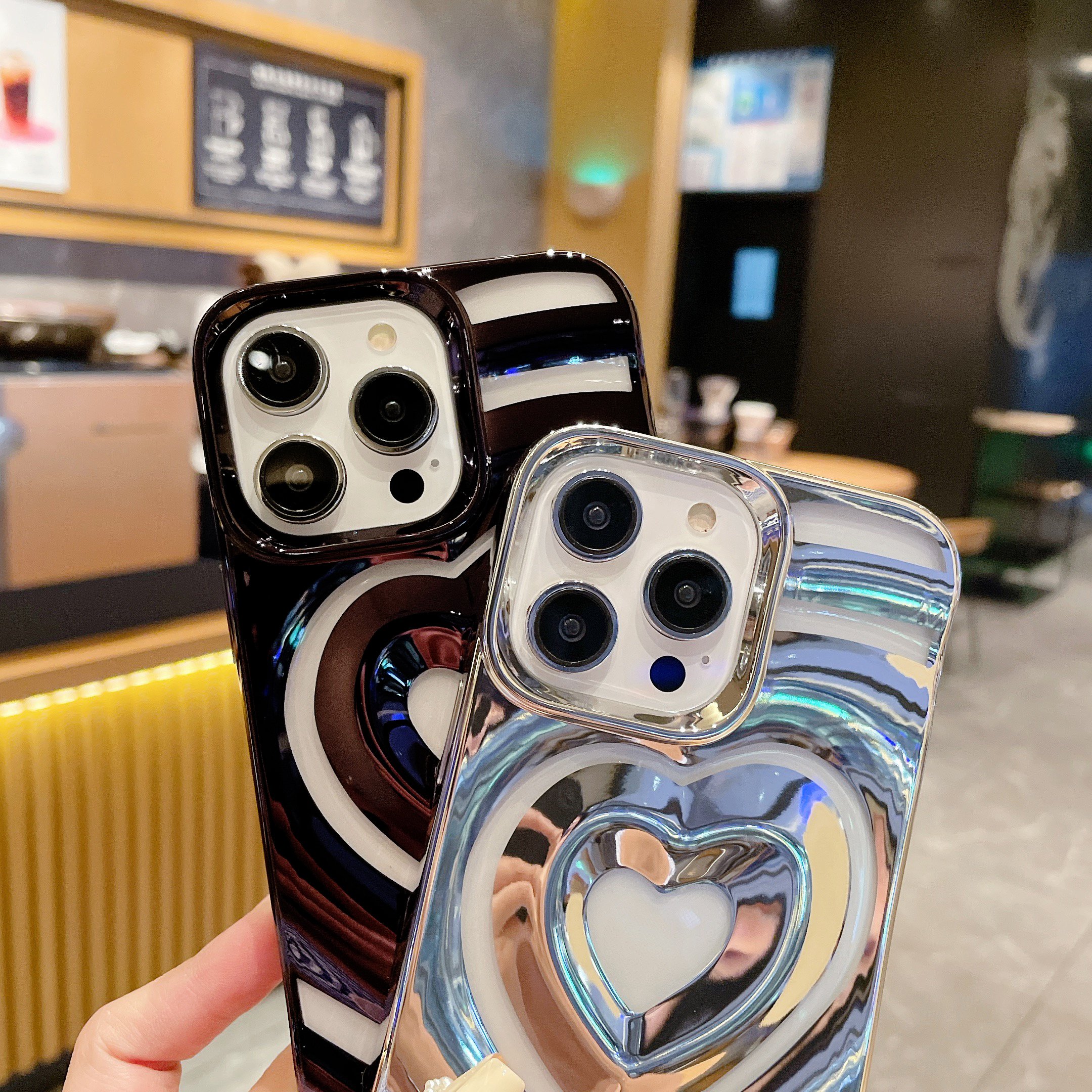 USLION Electroplating Love Heart Pattern Style Mobile Phone Case Phone Cover TPU Material Cell Phone Back Protective Case