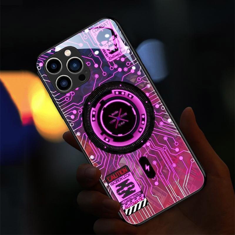 Jmax LED Light Luminous Tempered Glass Voice-activated Popin Mobile Phone Case For iPhone 11 12 13 14 15 Pro Max Ultra