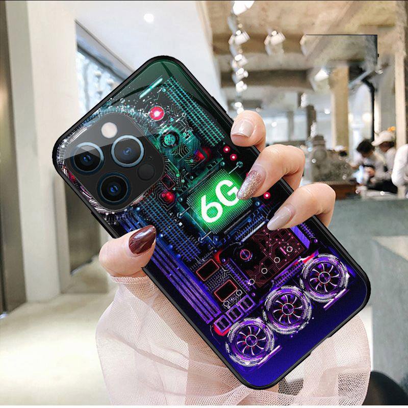 Jmax LED Light Luminous Tempered Glass Voice-activated Popin Mobile Phone Case For iPhone 11 12 13 14 15 Pro Max Ultra