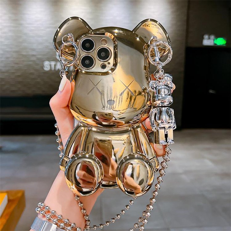 Electroplate Luxury Electroplate 3d Bear Phone Case For iPhone and Android Shockproof Silicone Mobile Phone Case