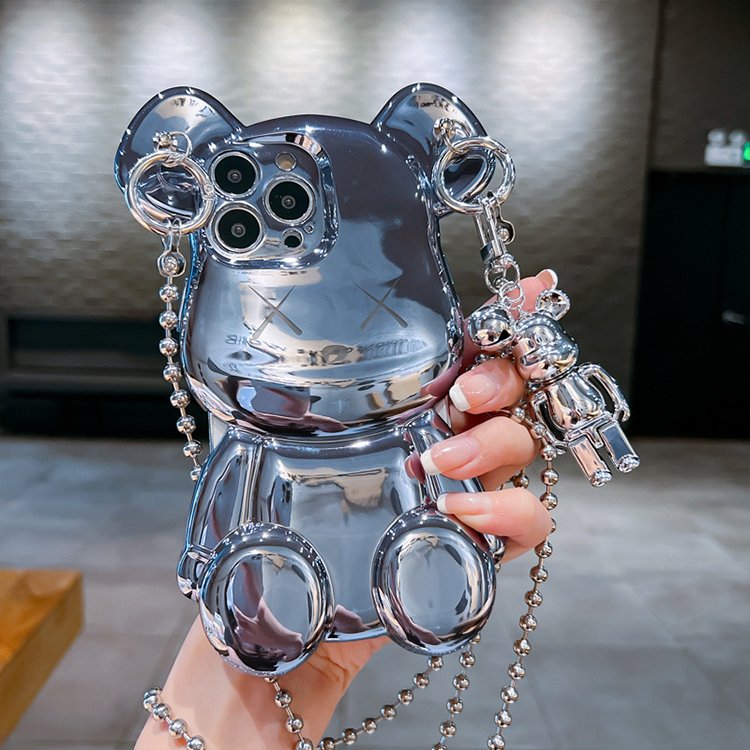 Electroplate Luxury Electroplate 3d Bear Phone Case For iPhone and Android Shockproof Silicone Mobile Phone Case