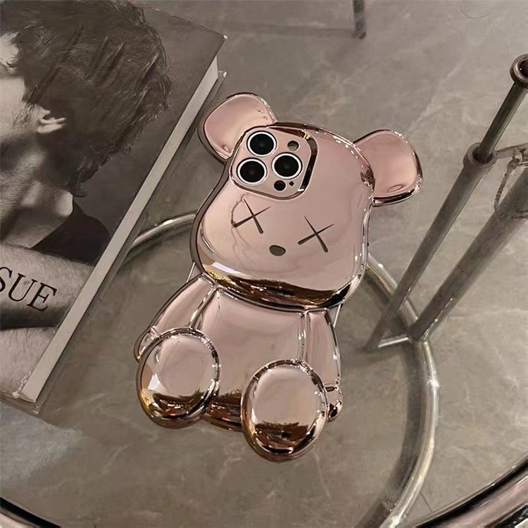 Electroplate Luxury Electroplate 3d Bear Phone Case For iPhone and Android Shockproof Silicone Mobile Phone Case