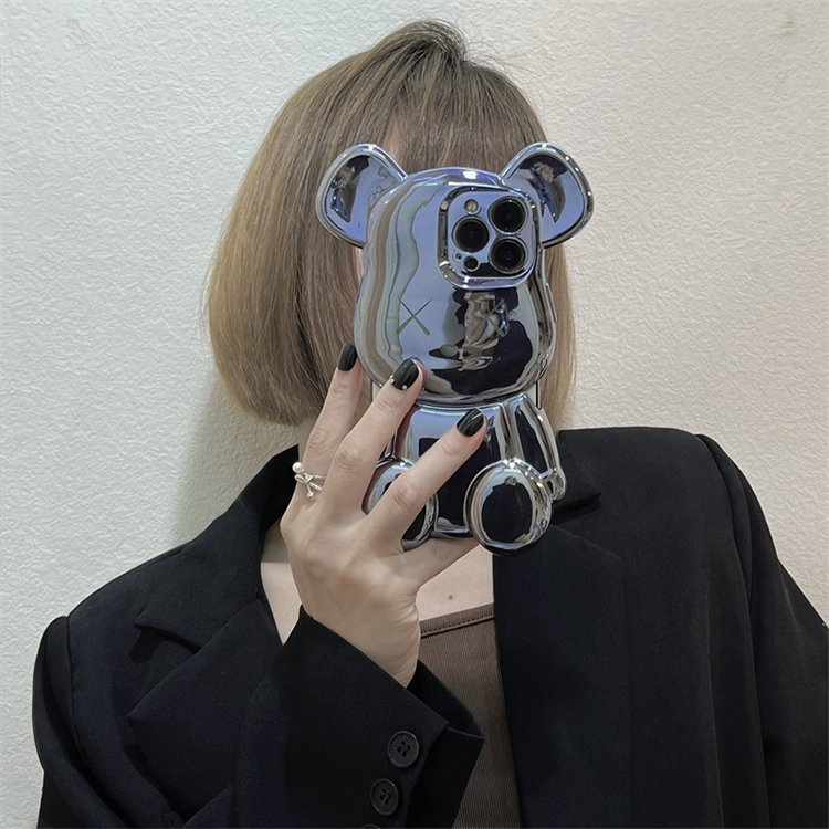 Electroplate Luxury Electroplate 3d Bear Phone Case For iPhone and Android Shockproof Silicone Mobile Phone Case