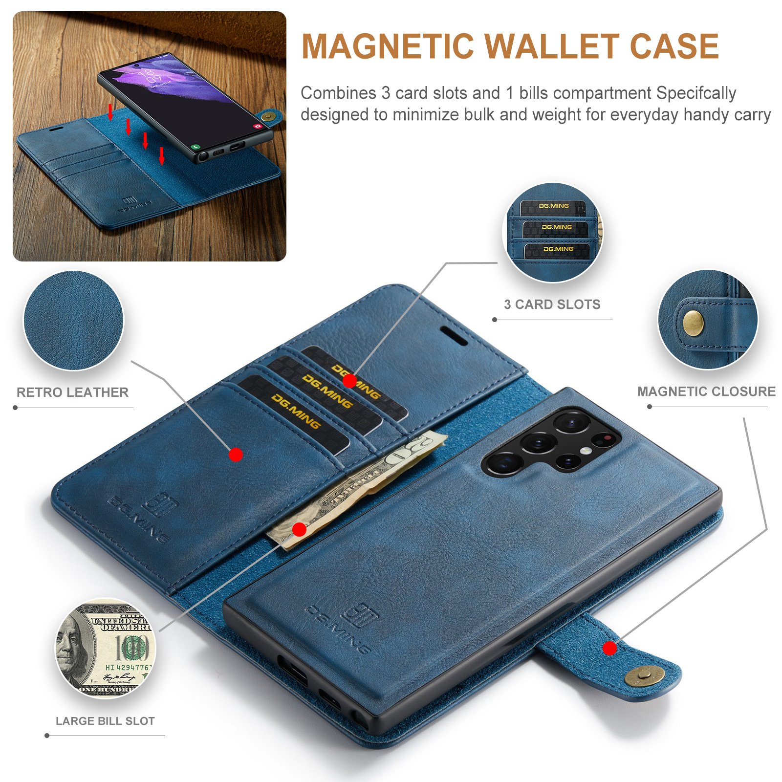 Leyi Fashion Magnetic Mobile Phone Cases card slot Leather wallet Split cellphone Cover Case for iphone 15 14 pro max back cover